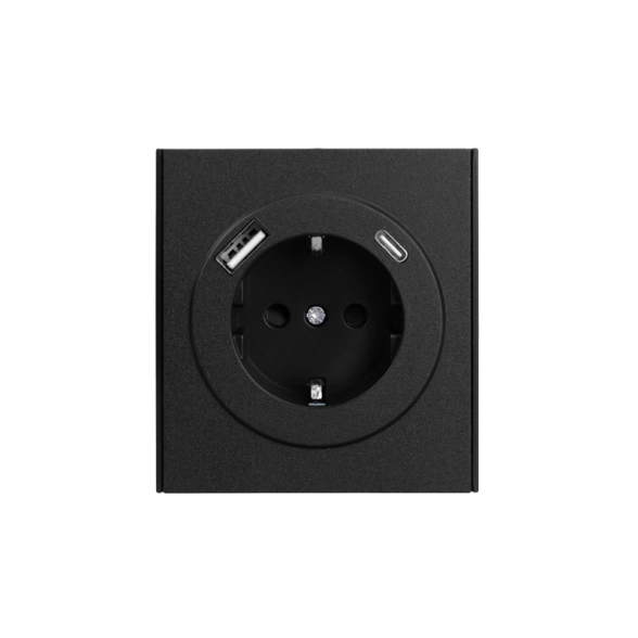 Розетка STRONG 1-я с/з с/у з/ш 16А USB A+C антрацит KRANZ