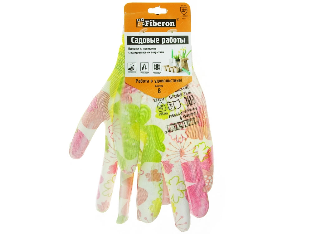 Перчатки Fiberon PR-PU057 д/садовых работ п/у покрытие разноц.ми
