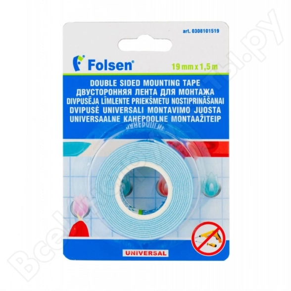 Лента Folsen 19ммх1.5м двухст.впен.монтажн.