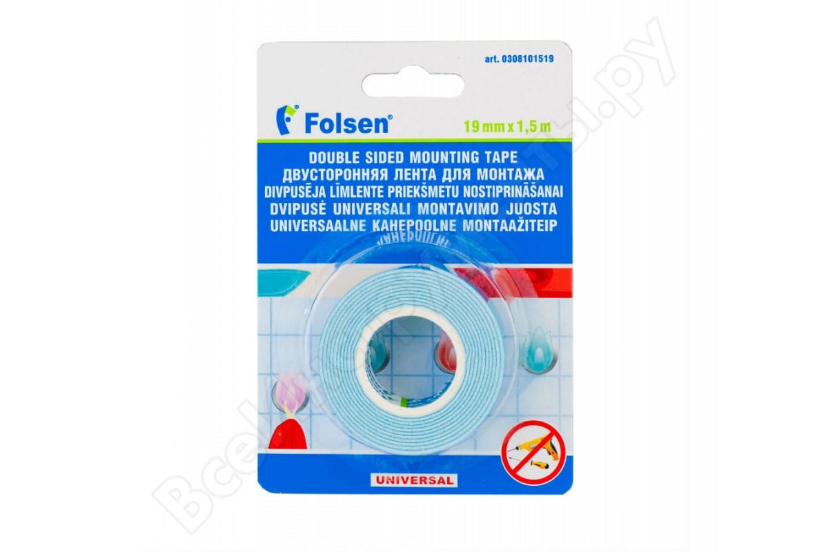 Лента Folsen 19ммх1.5м двухст.впен.монтажн.