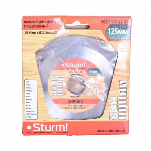 Диск пил. для УШМ Sturm! 9020-125-22-3T Эврика 125х22ммх3Т дерево-image-1