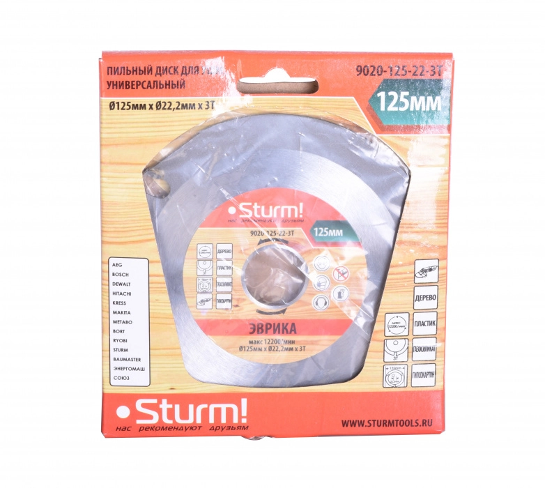 Диск пил. для УШМ Sturm! 9020-125-22-3T Эврика 125х22ммх3Т дерево-image-1