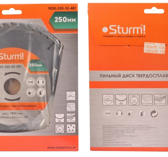 Диск пил. Sturm! 9020-250-32-48T 250х32/30ммх48Т дерево