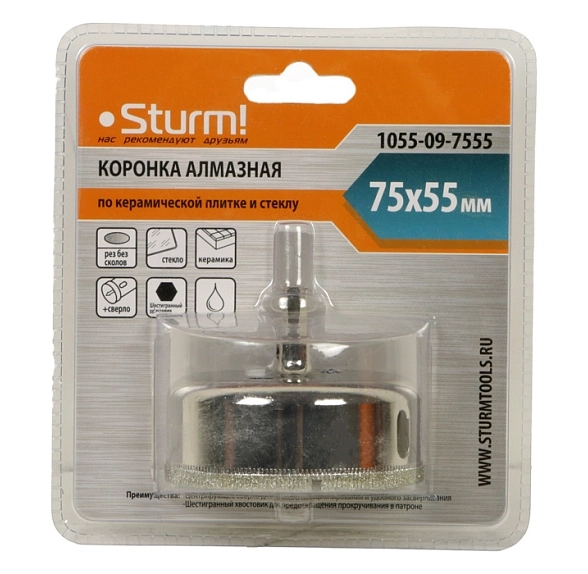 Коронка алмазная Sturm! 1055-09-7555 75х55мм керамика/стекло