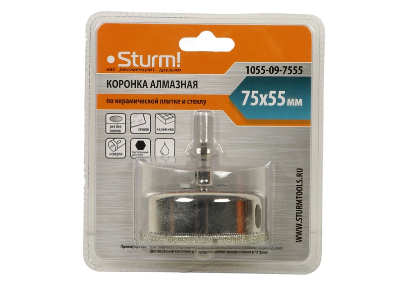 Коронка алмазная Sturm! 1055-09-7555 75х55мм керамика/стекло