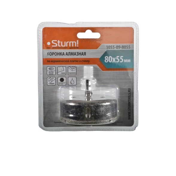 Коронка алмазная Sturm! 1055-09-8055 80х55мм керамика/стекло