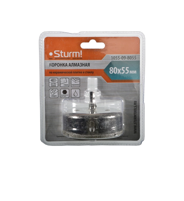 Коронка алмазная Sturm! 1055-09-8055 80х55мм керамика/стекло