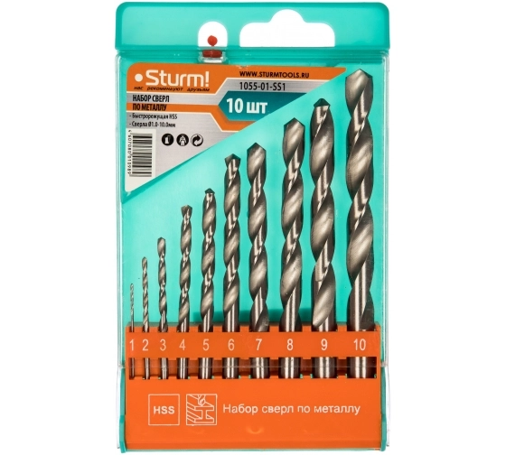 Набор сверл по металлу Sturm! 1055-01-SS1 1-10мм 10шт