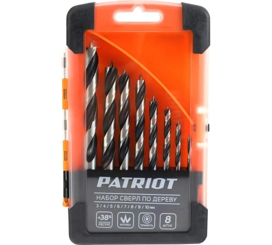 Набор сверл по дереву Patriot 8шт 3,4,5,6,7,8,9,10мм