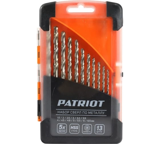 Набор сверл по металлу Patriot 13шт 1,5-6,5мм