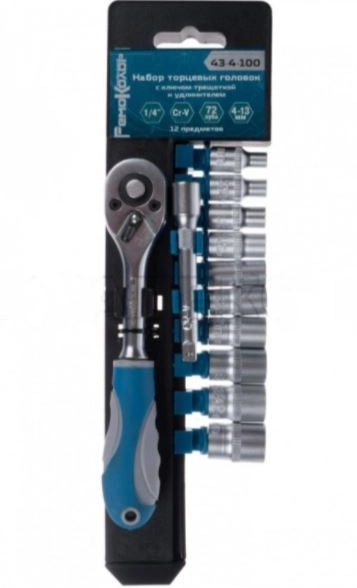 Набор торцевых головок РемоКолор CRV 1/4" 4-13мм 12пр. с трещоткой и удлинителем