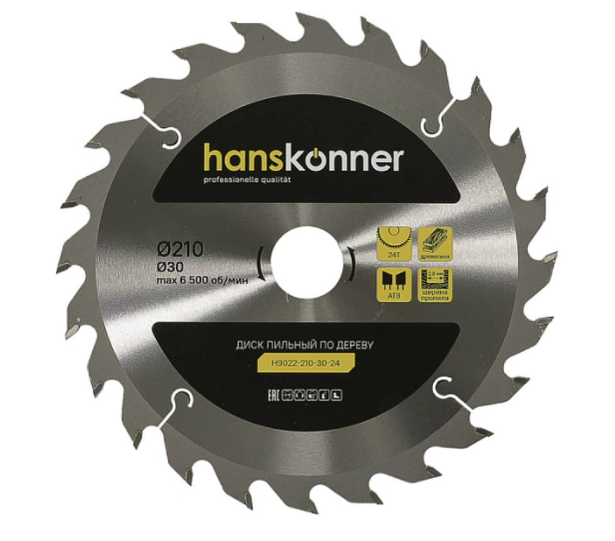 Диск пил. Hanskonner H9022-210-30-24 210х30мм 24T дерево
