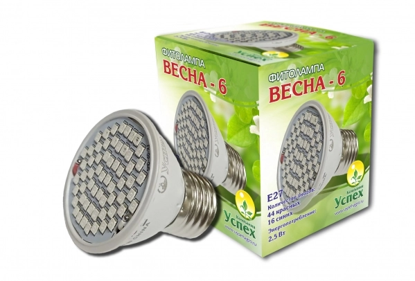 Фитолампа Весна-6W(потребление 2,5W) Е27 90LM 8932