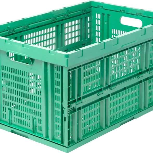 Ящик п/э 600x400x310 перфорированный складной зеленый