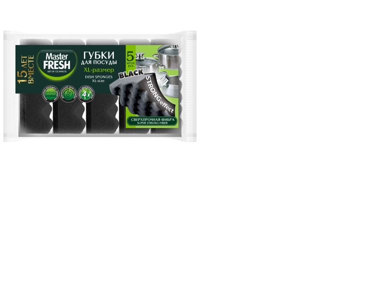 Губка д/посуды Master FRESH Strong Black 5шт 7919