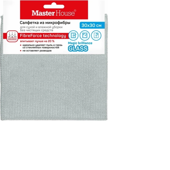 Салфетка д/стекол/зеркал Без разводов 30х30 Серый/темно-бир. 60304