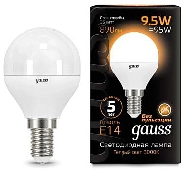 Лампа Gauss LED Globe 9.5W E14 3000K