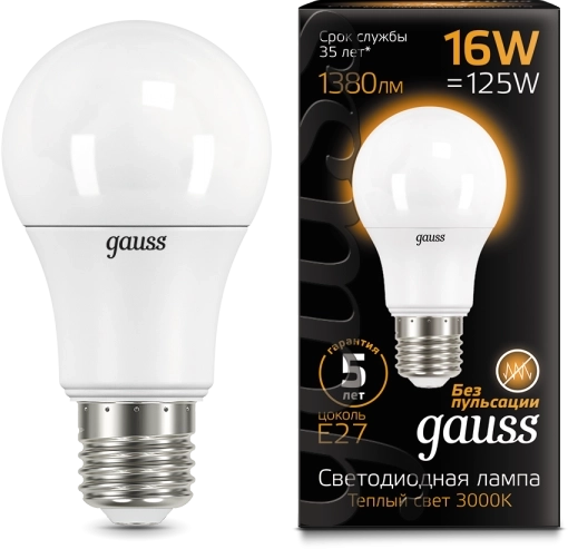 Лампа Gauss LED A60 16W E27 3000K