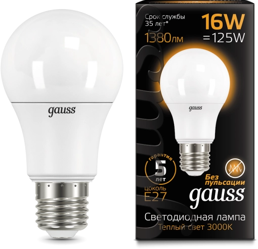 Лампа Gauss LED A60 16W E27 3000K