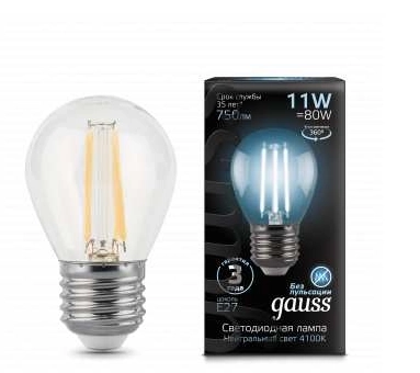 Лампа Gauss LED Filament Шар 11W E27 4100K-image-1