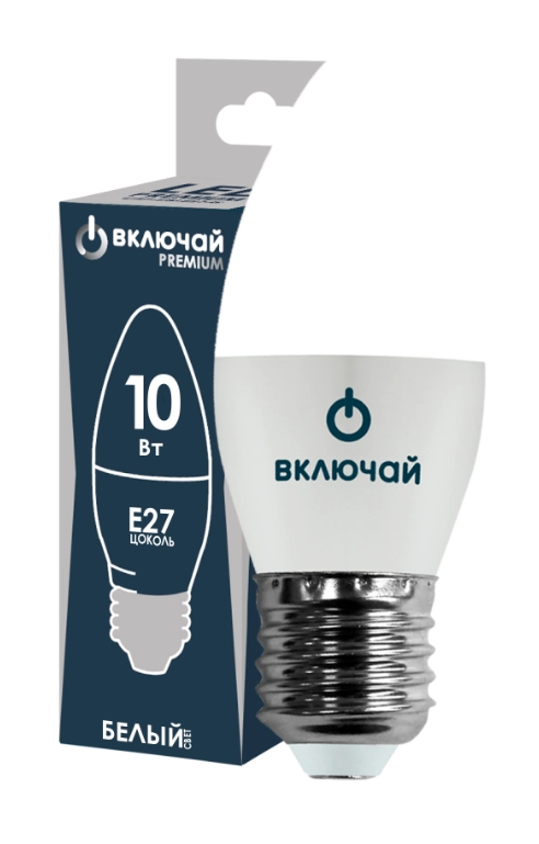 Лампа LED PREMIUM C37-10W-E27-W свеча 4000K Включай-image-1