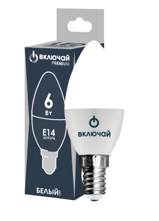 Лампа LED PREMIUM C37-6W-E14-W свеча 4000K Включай-image-1