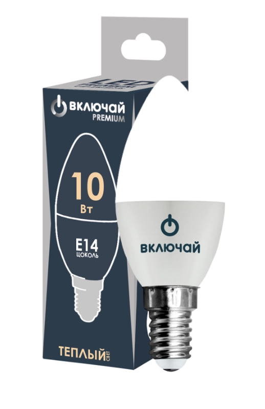 Лампа LED PREMIUM C37-10W-E14-N свеча 3000K Включай-image-1