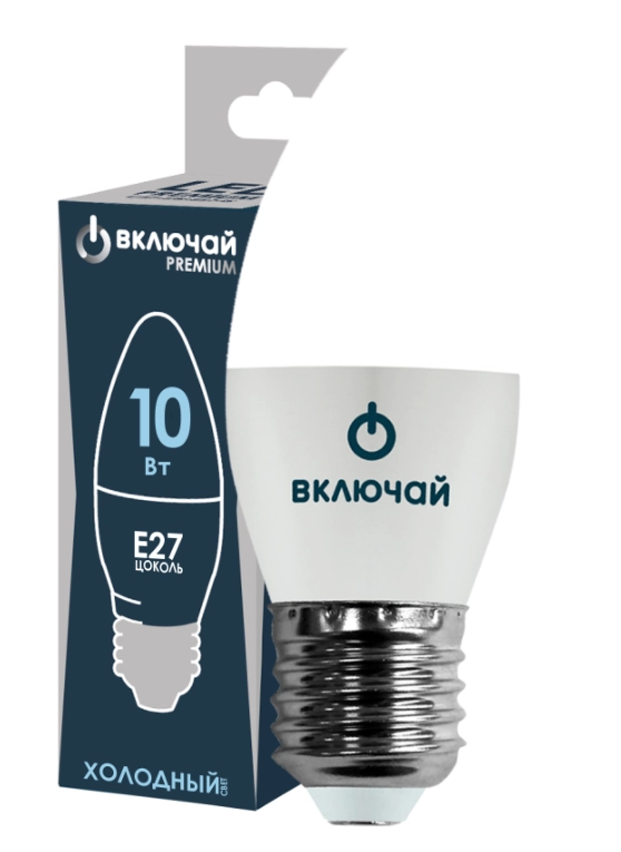 Лампа LED PREMIUM С37-10W-E27-WW свеча 6500K Включай-image-1