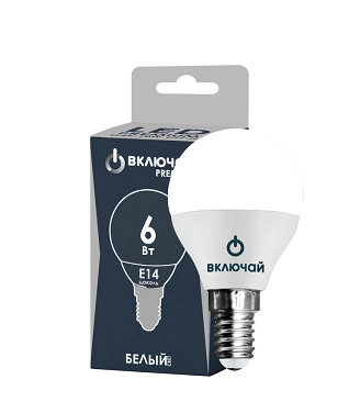 Лампа LED PREMIUM G45-6W-E14-W шар 4000K Включай-image-1