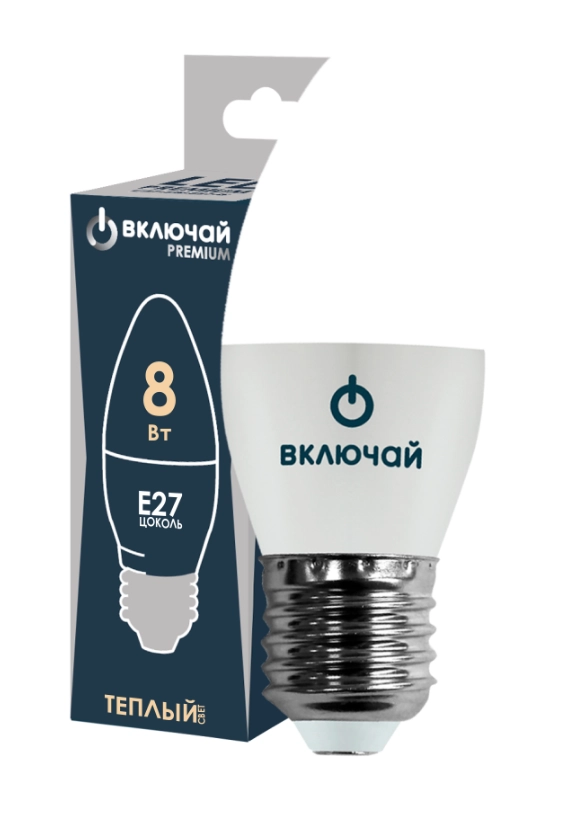 Лампа LED PREMIUM C37-8W-E27-N 3000K Включай-image-1