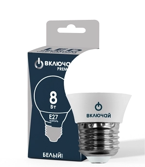 Лампа LED PREMIUM G45-8W-E27-W 4000K Включай
