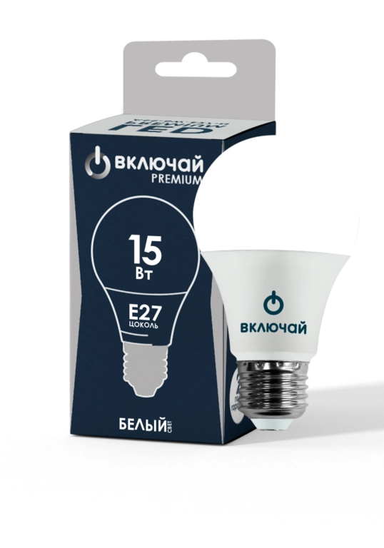 Лампа LED PREMIUM A60-15W-E27-WW 6500K ЛОН Включай