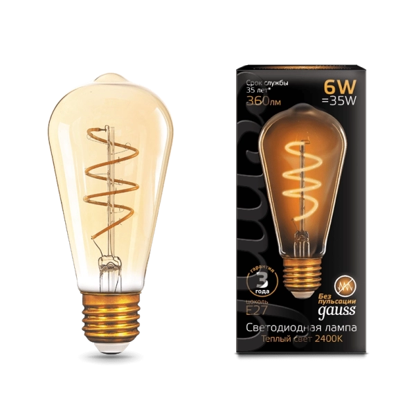 Лампа Gauss LED Filament ST64 Flexible 6W Е27 2400K