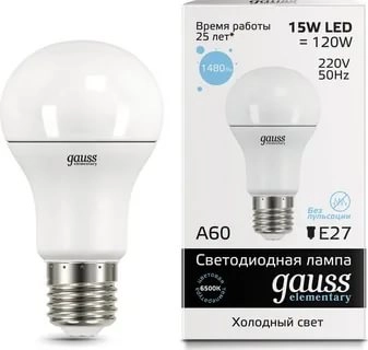 Лампа Gauss LED Elementary A60 15W E27 6500K