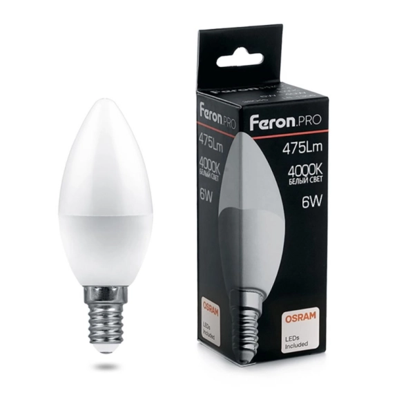 Лампа Feron OSRAM LED LB-1306 C37 6W E14 4000K 230V свеча