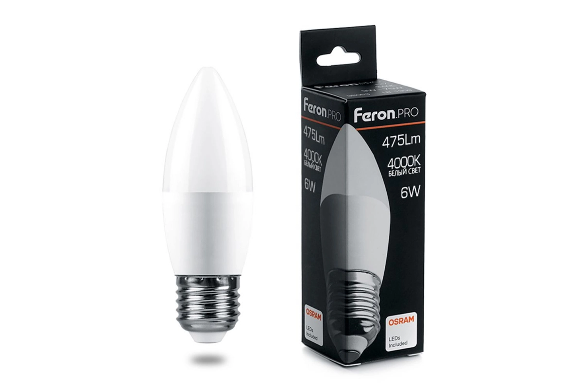 Лампа Feron OSRAM LED LB-1306 C37 6W E27 4000K 230V свеча