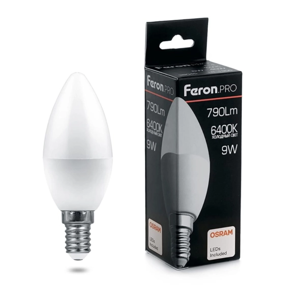 Лампа Feron OSRAM LED LB-1309 C37 9W E14 6400K 230V свеча