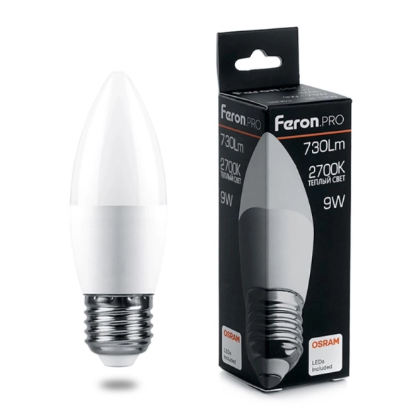 Лампа Feron OSRAM LED LB-1309 C37 9W E27 2700K 230V свеча