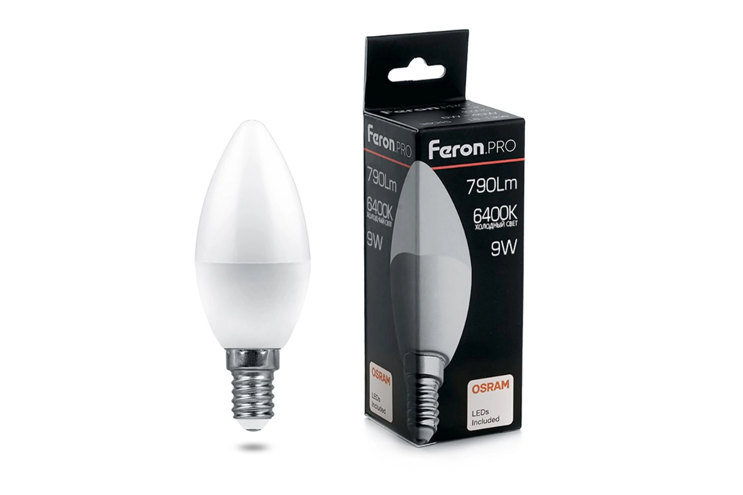 Лампа Feron OSRAM LED LB-1309 C37 9W E27 6400K 230V свеча