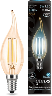 Лампа Gauss LED Candle Filament tail.5W E14 4100K Golden