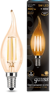 Лампа Gauss LED Candle Filament tail.5W E14 2700K Golden