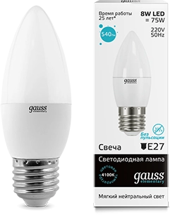 Лампа Gauss LED Elementary Candle 8W E27 4100K