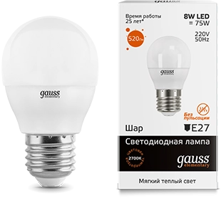 Лампа Gauss LED Elementary Globe 8W E27 2700К