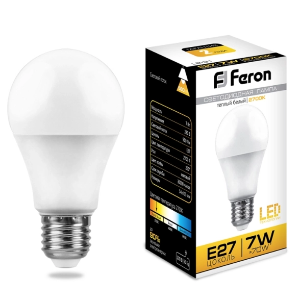 Лампа Feron LB-91 7W E27 2700K A60-image-1