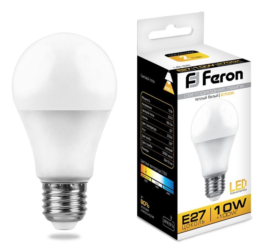 Лампа Feron LB-92 10W E27 2700K A60-image-1
