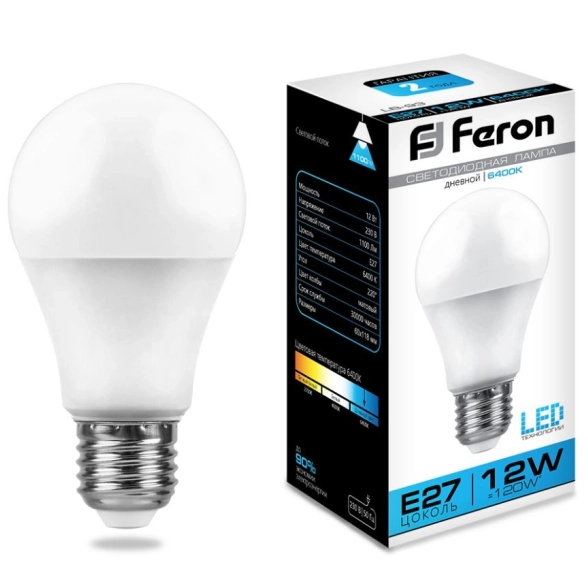 Лампа Feron LB-93 12W E27 6400K A60-image-1