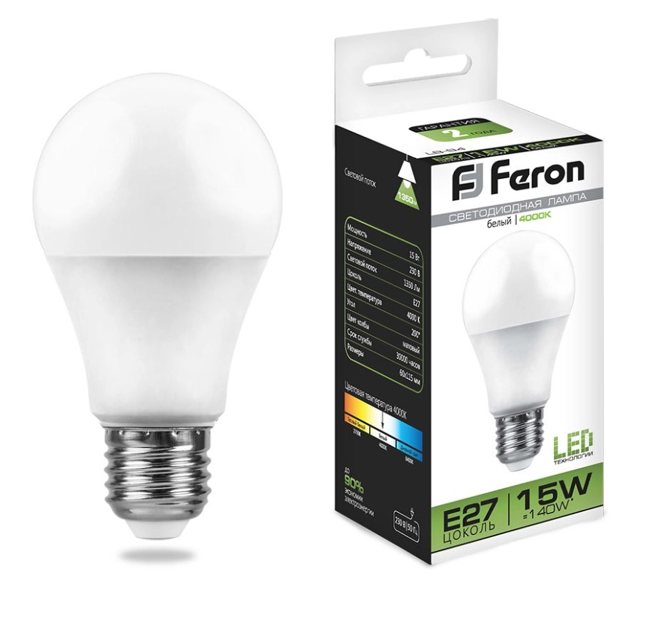 Лампа Feron LB-94 15W E27 4000K A60-image-1