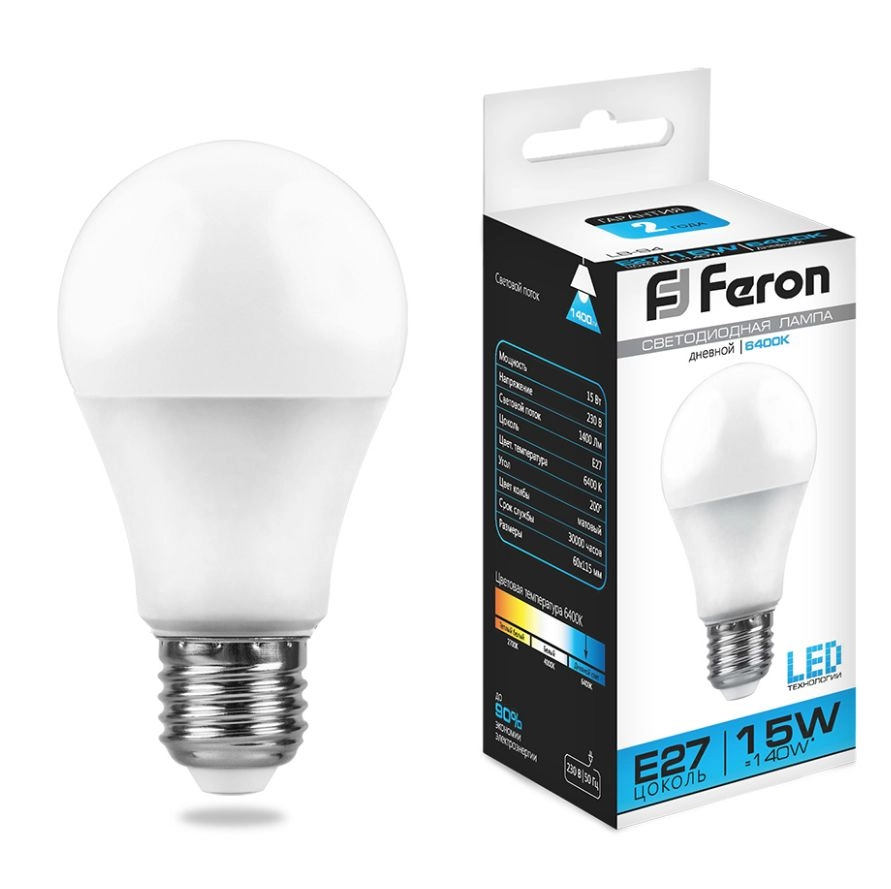 Лампа Feron LB-94 15W E27 6400K A60-image-1