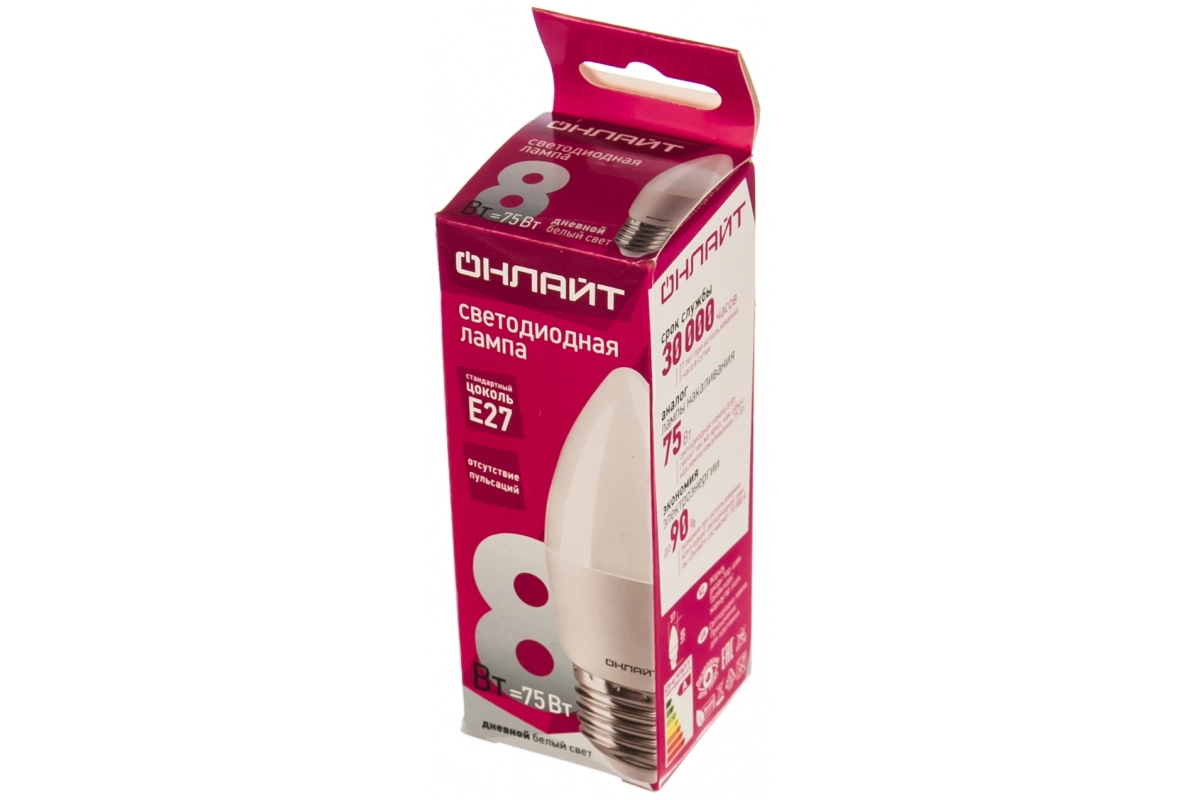 Лампа ОНЛАЙТ LED OLL-C37-8-230-6.5K-E27-FR свеча