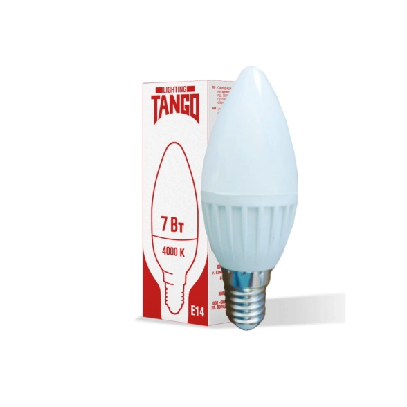 Лампа TANGO LED C37-7W-E14-W 4000K свеча